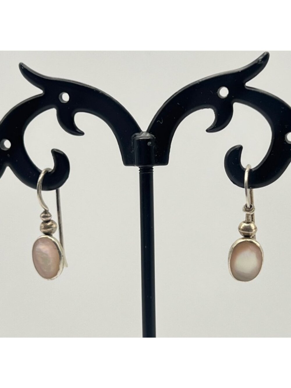 Sterling Silver Pink Mother Of Pearl Dangle Earrings Artisan Vintage Style
